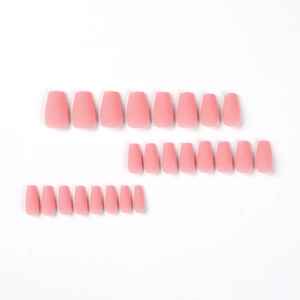 Set of 24 matte pink ballerina press-on nails with flat coffin shape in various sizes