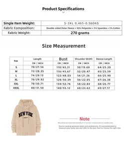 Detailed size chart for 3D printed hoodie showing measurements in CM and INCH