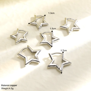 Minimalist silver star copper earrings set of three in sizes 1.3cm, 1.5cm, and 1.7cm