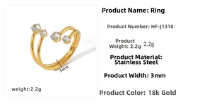 Detail of 18K gold-plated stainless steel ring with 3mm band and round cubic zirconia