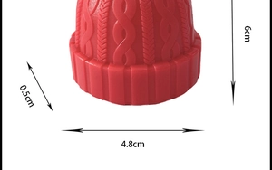 Detail showing dimensions of red knitted hat style silicone wine bottle stopper
