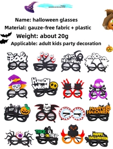 Variety of 16 Halloween party glasses featuring pumpkin ghost and spider designs