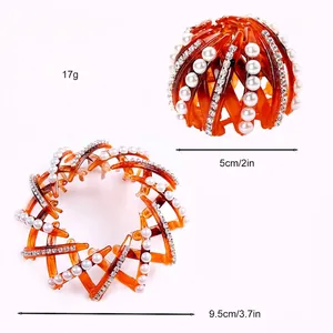 Pince à cheveux nid d'oiseau extensible avec strass pour chignons et queues