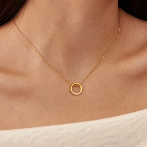 French style gold-plated necklace with circular cubic zirconia pendant for women