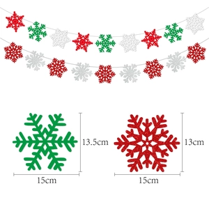 Detailed dimensions of snowflake Christmas banners in red, green, silver, and white colors