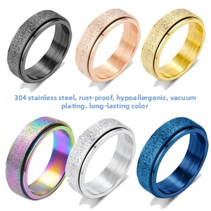 Detailed grid showing 304 titanium steel rings in six colors with matte finish