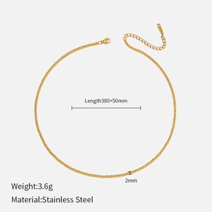 Detail view of gold stainless steel Cuban chain necklace with dimensions and weight info