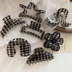 Acrylic Gingham Hair Claw Clips Flower Star Geometric Retro Checkered Shark Clip Hair Accessories For Women Girls