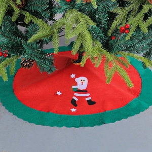 Christmas Tree Skirt Non-Woven Felt Red Green Scalloped Edge Santa Claus Star Applique Holiday Xmas Party Floor Decoration