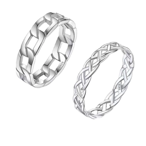 Lot de bagues d'orteil en argent S925 avec motifs de chaîne et de bande tissée