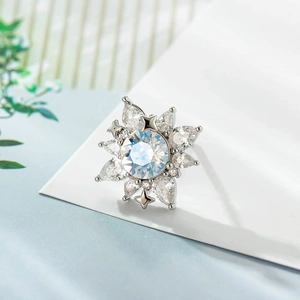 Exquisite 925 silver stud earrings featuring colorful zircon stones in a floral design