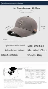 Detaillierte Größentabelle für Baseballkappen mit 56-60 cm Umfang und NY-Stickerei