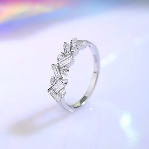 Elegant S925 sterling silver ring with rectangular stacked cubic zirconia stones