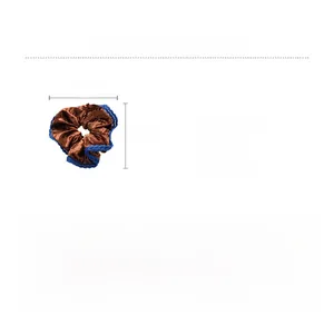 Brown velvet scrunchie with blue crochet edges, large 18x18cm size, weighing 26.8g