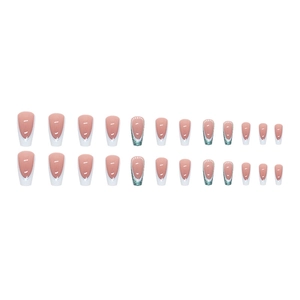 24pcs light blue French ballerina press-on nails with glitter tips and coffin shape