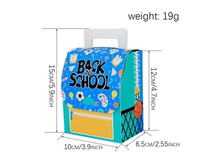 Tableau des tailles du coffret cadeau cartable avec dimensions 15x10x6,5cm et poids de 19g