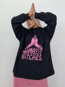Γυναικείο Oversized Φούτερ Βαμβακερό Acid Washed Ρετρό Streetwear Γραφικό Σχέδιο Στρογγυλή Λαιμόκοψη Μακρυμάνικο