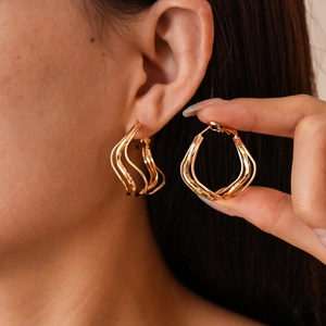 Geometric Wave Hoop Earrings With 925 Sterling Silver Earring Post Irregular Multi Layer Fashion Jewelry For Women