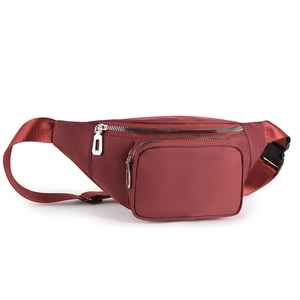 Detail showing high-quality waterproof nylon fabric and durable plastic buckle in burgundy