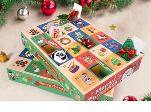 Detailed view of 24-day Christmas advent calendar blind box with festive holiday ornaments