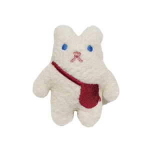 Cute Japanese style plush bunny brooch with red crossbody bag for winter accessories