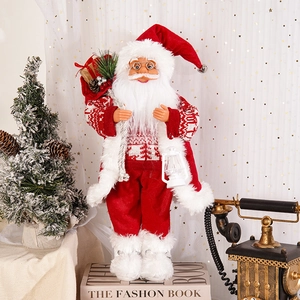 Detailed Santa Claus doll with red backpack, vintage lantern, and metal round glasses