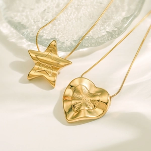 18K gold plated necklaces featuring 3D heart and star pendants on delicate chains