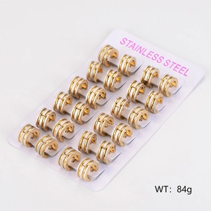 Set of 12 pairs of two-tone triple-layer stainless steel ear cuffs on a white card