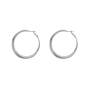 Minimalist silver hoop earrings with elegant circular design shown on a clean white background