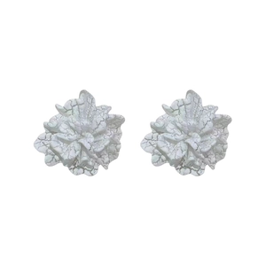 Elegant floral stud earrings with silver needles and unique marble texture petals on white base