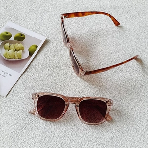 Modern rectangular sunglasses with champagne frames and stylish tortoiseshell temples