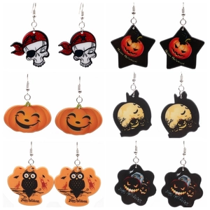 Halloween Acrylic Pumpkin Skull Ghost Owl Dangle Earrings Fashion Personalized Cartoon Patchwork Jewelry For Women Party Festival Gifts