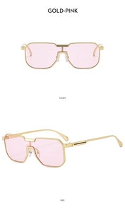Front- und Seitenansicht der goldenen Metall-Sonnenbrille mit rosa transparenten Gläsern
