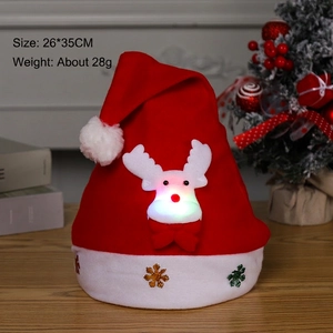 Luminous reindeer Christmas hat with LED lights, 26x35cm red fabric for holiday gift