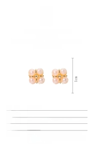 Macro view of handmade natural freshwater pearl earrings with S925 silver flower design