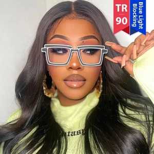 Close-up of TR90 square oversized anti-blue light glasses with black and white frame