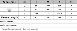 Size chart for women casual coat showing bust, shoulder, length and sleeve measurements