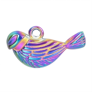 Macro shot of 18k vacuum plated bird pendant in rainbow colors for DIY jewelry