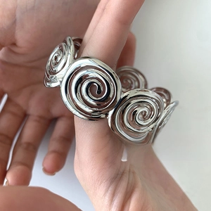 Spiral Vortex Open Cuff Bracelet Metal Hollow Geometric Minimalist Armlet Bangle Jewelry For Women Fashion Artistic