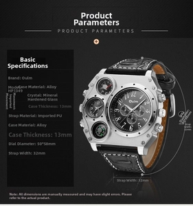 Detailed size specifications and dimensions for the Oulm HP1349 oversized men's watch