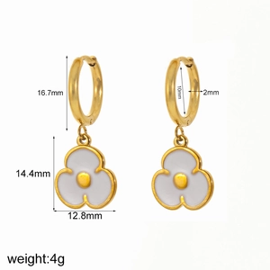 Chic 18k gold plated stainless steel flower earrings with white enamel drip oil details