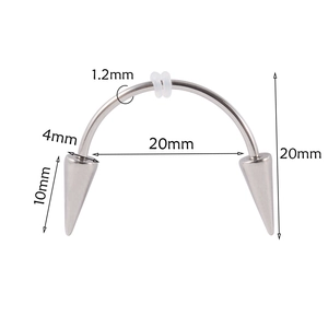 Detailed dimension guide for silver stainless steel C-shaped vampire fangs piercing jewelry