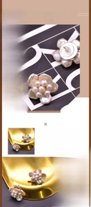 Detailed macro view of handmade baroque pearl earrings in 18K gold plated flower design
