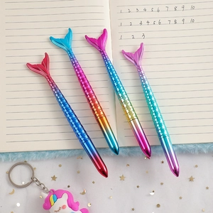 Set of 4 mermaid tail pens with gradient metallic scales and 0.5mm black ink