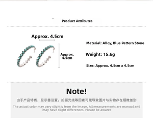 Detailed size and material specs for blue stone hoop earrings with 4.5cm diameter