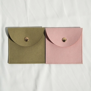 Microfiber jewelry pouch with arc snap button in army green and light pink suede fabric