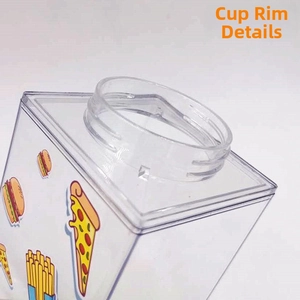 Detailed macro view of the round threaded rim on a square plastic milk carton cup