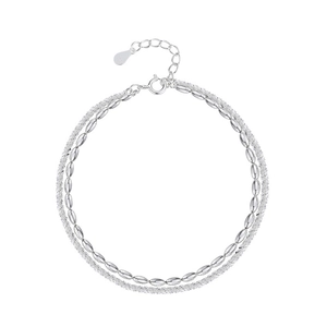 Double-layer S925 sterling silver bracelet featuring beaded chains and shimmering finish