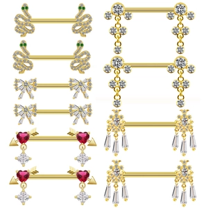 Piercing De Téton Bijoux De Corps Acier Inoxydable 316L Cuivre Zircone Serpent Coeur Flèche Noeud Gland