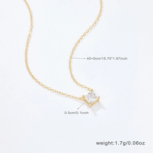 Detail showing S925 silver necklace dimensions with square zircon pendant measurements